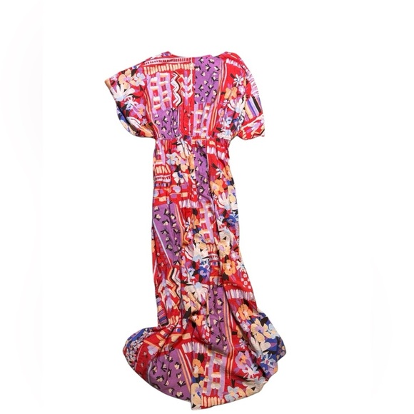 🌺Oddi Boho Floral Maxi Dress Colorful V-Neck Short Sleeve NWT Size L🌺 - Picture 3 of 4
